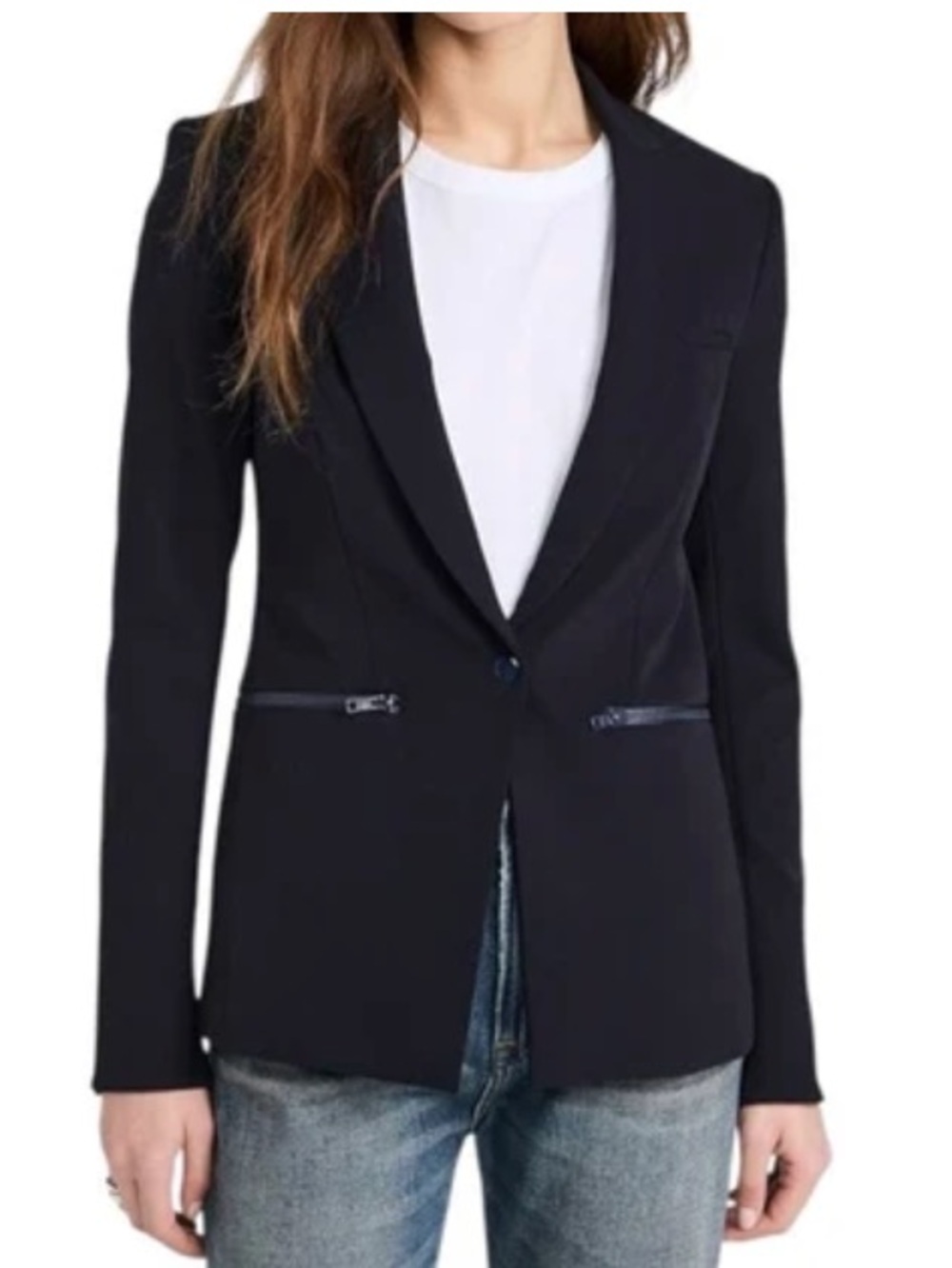 Veronica Beard Scuba Dickey Ponte Zipper Pockets Snap Close Blazer Jacket